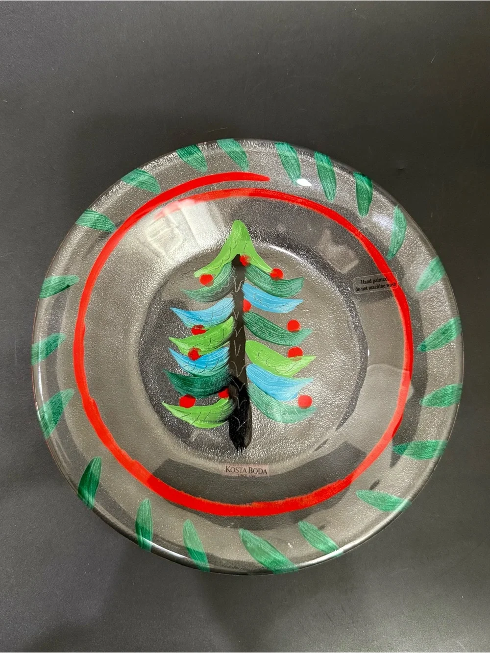 Lot 2 KOSTA BODA Ulrica Hydman-Vallien Hand-Painted Christmas Tree Glass Plate